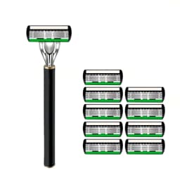3 Pieces/1 Handle + 36 Blades, Men's Green 6-Layer Premium Classic Manual Razor