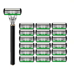 3 Pieces/1 Handle + 36 Blades, Men's Green 6-Layer Premium Classic Manual Razor