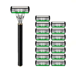 3 Pieces/1 Handle + 36 Blades, Men's Green 6-Layer Premium Classic Manual Razor