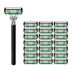 3 Pieces/1 Handle + 36 Blades, Men's Green 6-Layer Premium Classic Manual Razor
