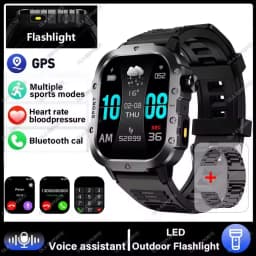 2026 New Military-grade Smart Watch Men GPS Flashlight 3ATM Waterproof Watch Bluetooth Call 100+Sport Outdoor Smartwatch Pk HW12