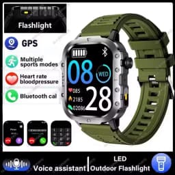 2026 New Military-grade Smart Watch Men GPS Flashlight 3ATM Waterproof Watch Bluetooth Call 100+Sport Outdoor Smartwatch Pk HW12