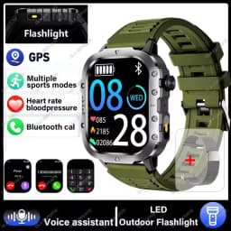 2026 New Military-grade Smart Watch Men GPS Flashlight 3ATM Waterproof Watch Bluetooth Call 100+Sport Outdoor Smartwatch Pk HW12
