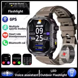 2026 New Military-grade Smart Watch Men GPS Flashlight 3ATM Waterproof Watch Bluetooth Call 100+Sport Outdoor Smartwatch Pk HW12