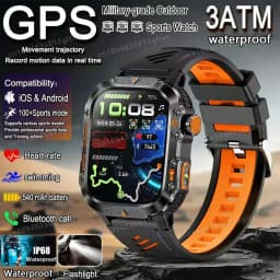 2026 New Military-grade Smart Watch Men GPS Flashlight 3ATM Waterproof Watch Bluetooth Call 100+Sport Outdoor Smartwatch Pk HW12