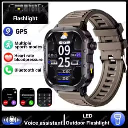 2026 New Military-grade Smart Watch Men GPS Flashlight 3ATM Waterproof Watch Bluetooth Call 100+Sport Outdoor Smartwatch Pk HW12