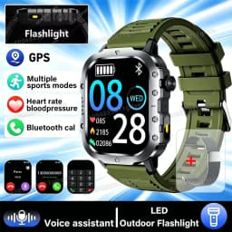 2026 New Military-grade Smart Watch Men GPS Flashlight 3ATM Waterproof Watch Bluetooth Call 100+Sport Outdoor Smartwatch Pk Ht30