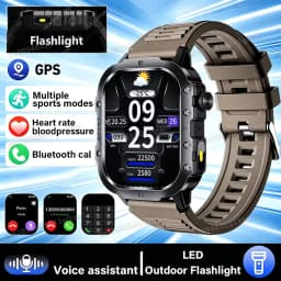 2026 New Military-grade Smart Watch Men GPS Flashlight 3ATM Waterproof Watch Bluetooth Call 100+Sport Outdoor Smartwatch Pk Ht30