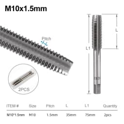 XCAN Thread Tap Set Right Hand Straight Flute Tap M3 M4 M5 M6 M7 M8 M10 M12 M14 M16 Metric 2pcs Threading Tool Screw Tap Drill
