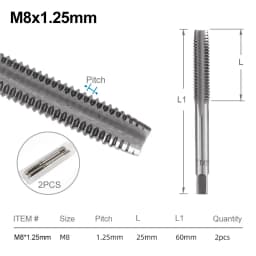 XCAN Thread Tap Set Right Hand Straight Flute Tap M3 M4 M5 M6 M7 M8 M10 M12 M14 M16 Metric 2pcs Threading Tool Screw Tap Drill