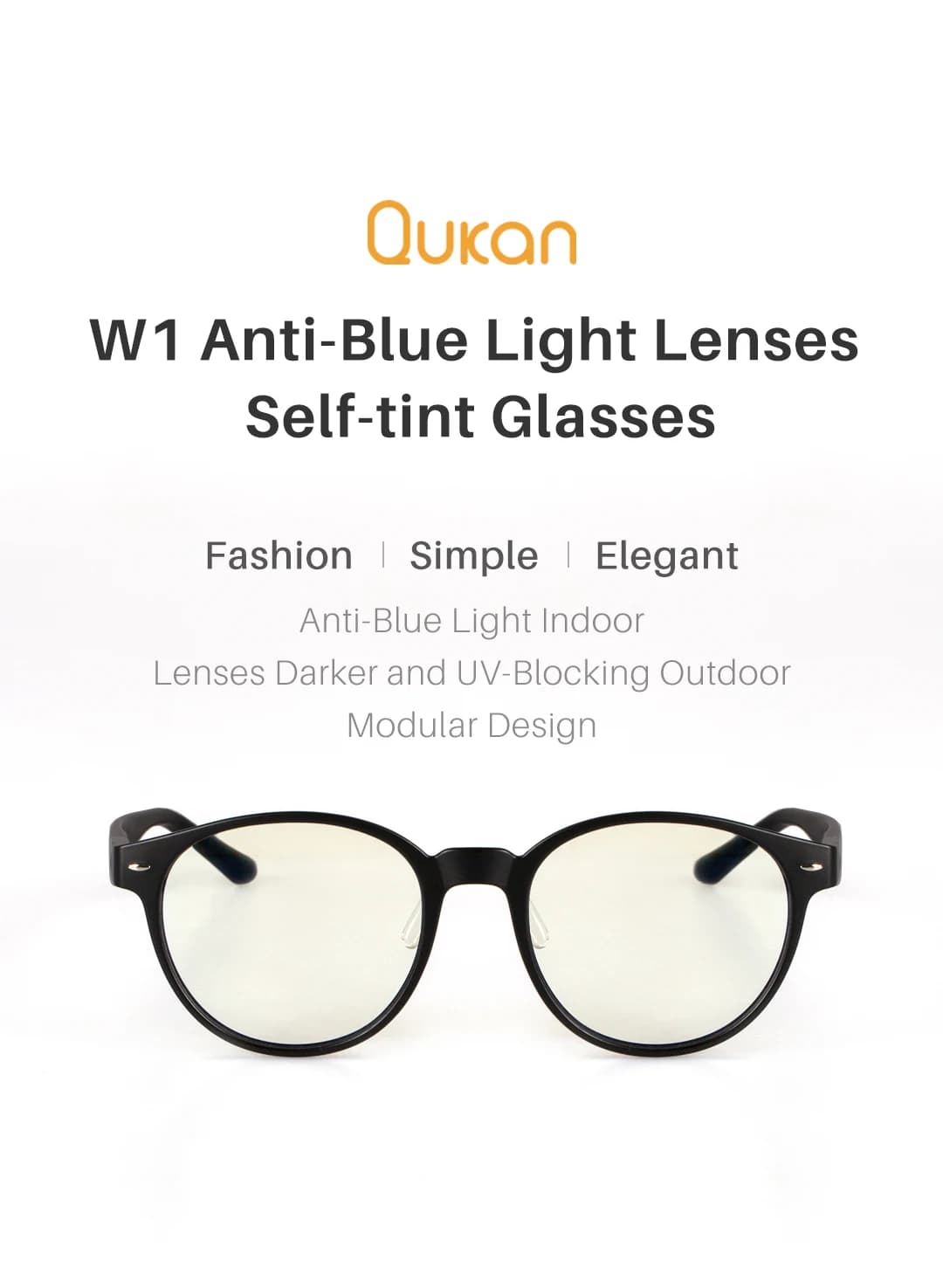 Qukan Anti-Blue-rays W1 Glasses Photochromic Protective Glasses 35% Blue Blocking Modular Design For Daily Life