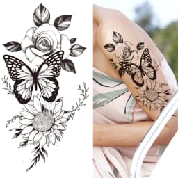 Black 3D Rose Temporary Tattoo For Women Girls Adult Peony Dahlia Flower Tattoos Sticker Black Flora Glory Geometric Arm Tatoos