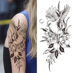 Black 3D Rose Temporary Tattoo For Women Girls Adult Peony Dahlia Flower Tattoos Sticker Black Flora Glory Geometric Arm Tatoos