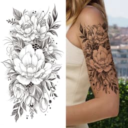 Black 3D Rose Temporary Tattoo For Women Girls Adult Peony Dahlia Flower Tattoos Sticker Black Flora Glory Geometric Arm Tatoos
