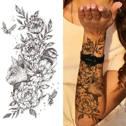 Black 3D Rose Temporary Tattoo For Women Girls Adult Peony Dahlia Flower Tattoos Sticker Black Flora Glory Geometric Arm Tatoos