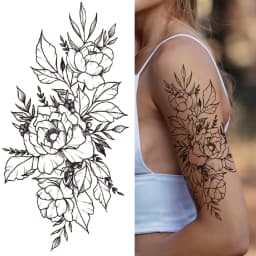 Black 3D Rose Temporary Tattoo For Women Girls Adult Peony Dahlia Flower Tattoos Sticker Black Flora Glory Geometric Arm Tatoos