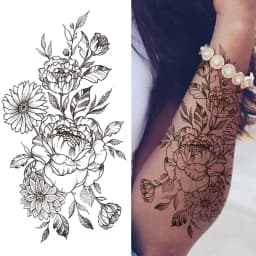 Black 3D Rose Temporary Tattoo For Women Girls Adult Peony Dahlia Flower Tattoos Sticker Black Flora Glory Geometric Arm Tatoos
