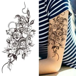 Black 3D Rose Temporary Tattoo For Women Girls Adult Peony Dahlia Flower Tattoos Sticker Black Flora Glory Geometric Arm Tatoos