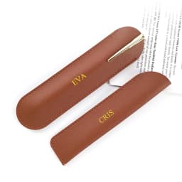 Custom Letters PU Leather Pencil Case Advertising Company Logo School Office Small Pen Holder Ballpen Storage Bag DIY Name Gift