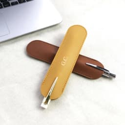 Custom Letters PU Leather Pencil Case Advertising Company Logo School Office Small Pen Holder Ballpen Storage Bag DIY Name Gift