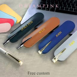Custom Letters PU Leather Pencil Case Advertising Company Logo School Office Small Pen Holder Ballpen Storage Bag DIY Name Gift
