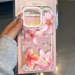 Pink Lily Flower Pattern Phone Case For iPhone 18 16 17 16e 15 14 13 12 11 Pro Max X XR XS Max 7 8 Plus Transparent Soft Cover