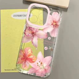 Pink Lily Flower Pattern Phone Case For iPhone 18 16 17 16e 15 14 13 12 11 Pro Max X XR XS Max 7 8 Plus Transparent Soft Cover