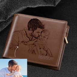 Engraving Picture Wallet DIY Customized Image Carving Text Men's  Short Slim Three Fold Leather Father's Day Zipper Coin Purse