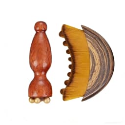 Contour Brush,Lymphatic Contour Facial Brush&Brass Lotus Eye Massage Stick Sandalwood Face Eye Meridian Acupressure Massage Tool