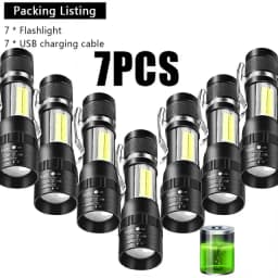 USB Rechargeable Mini Flashlight COB+XPE Portable Built-in Battery Zoomable Small Torch 3 Mode Camping Emergency Flashlights