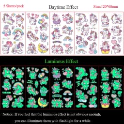 5 Sheets Luminous Tattoo Stickers Temporary Colorful Animal Dinosaur Tattoo Fake Tattoo for Body Hand Face