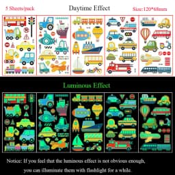 5 Sheets Luminous Tattoo Stickers Temporary Colorful Animal Dinosaur Tattoo Fake Tattoo for Body Hand Face