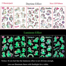 5 Sheets Luminous Tattoo Stickers Temporary Colorful Animal Dinosaur Tattoo Fake Tattoo for Body Hand Face