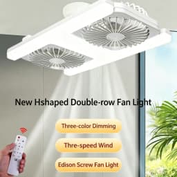 60W LED Ceiling Fan Lights with Remote E27 Socket Low Floor Double Fans Lamp Fit for Living Room Bedroom Dining Room Fan Fixture