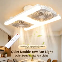 60W LED Ceiling Fan Lights with Remote E27 Socket Low Floor Double Fans Lamp Fit for Living Room Bedroom Dining Room Fan Fixture