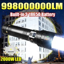 998000000LM Ultra Powerful LED Flashlight New 2000W Super Bright Torch Light Rechargeable Portable Lamp Outdoor Fishing Lantern