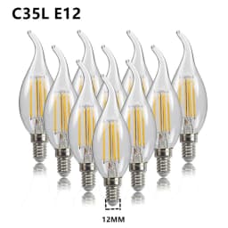 10PCS LED Bulb C35 E14 E12 E27 220V 110V Dimmable 2W 4W 6W Design Energy Saving Candle Warm White Filament Light 360 Degree Lamp