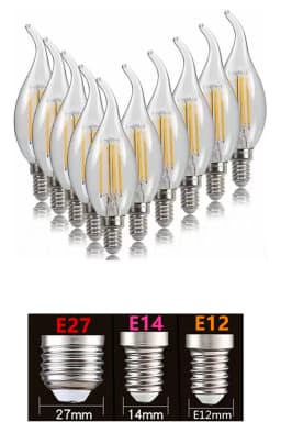 10PCS LED Bulb C35 E14 E12 E27 220V 110V Dimmable 2W 4W 6W Design Energy Saving Candle Warm White Filament Light 360 Degree Lamp