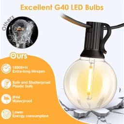 7.6-30 Meter G40 Garland String Lights LED Waterproof and Shatterproof Globe Bulb Outdoor Patio String Lights for Christmas Deco