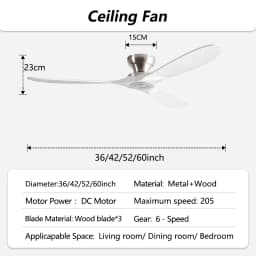 42/52/60 Inch Low Floor Ceiling Fan 3 Wooden Blade DC Motor Electric Fan with Remote Control for Living Room Dining Room Bedroom