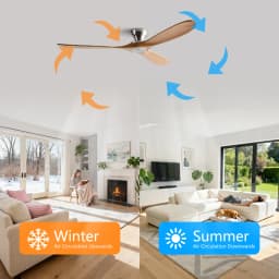 42/52/60 Inch Low Floor Ceiling Fan 3 Wooden Blade DC Motor Electric Fan with Remote Control for Living Room Dining Room Bedroom