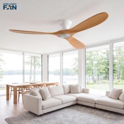 42/52/60 Inch Low Floor Ceiling Fan 3 Wooden Blade DC Motor Electric Fan with Remote Control for Living Room Dining Room Bedroom