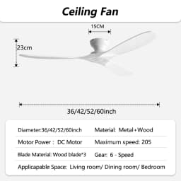 42/52/60 Inch Low Floor Ceiling Fan 3 Wooden Blade DC Motor Electric Fan with Remote Control for Living Room Dining Room Bedroom