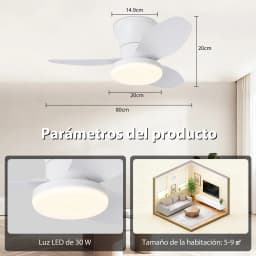 Ceiling Fan with 30W Led Light, Silent Dc Motor Ø80Cm, 6 Speeds with Remote Control, Winter-Summer Function, 3 Temperatures and Timer, Modern Fan Lamp for Bedroom and Living Room