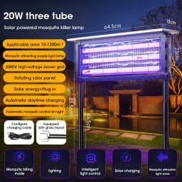 Solar Mosquito Killer Lamp with Light, 395nm UV+Carbon Mesh, IPX5 Waterproof, USB/Solar Rechargeable, 10Y, for Garden/Patio