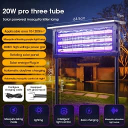 Solar Mosquito Killer Lamp with Light, 395nm UV+Carbon Mesh, IPX5 Waterproof, USB/Solar Rechargeable, 10Y, for Garden/Patio
