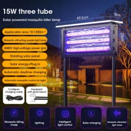 Solar Mosquito Killer Lamp with Light, 395nm UV+Carbon Mesh, IPX5 Waterproof, USB/Solar Rechargeable, 10Y, for Garden/Patio