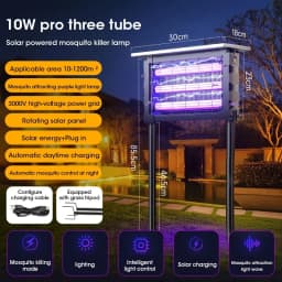 Solar Mosquito Killer Lamp with Light, 395nm UV+Carbon Mesh, IPX5 Waterproof, USB/Solar Rechargeable, 10Y, for Garden/Patio
