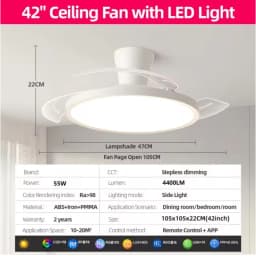 Modern Ultra-Thin Invisible Ceiling Fan LED Light Electric Fan 3 Folding Blades Pendant Light Kitchen Dining Room Office AC220V