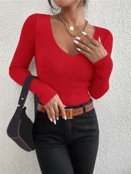 2026 Autumn Winter Women Solid Rib Knit V Neck Stripe Pull Sweater Femme Y2k Long Sleeve Pullover Jersey Tops Fashion Clothes
